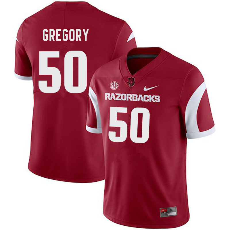 Men #50 Eric Gregory Arkansas Razorbacks College Football Jerseys-Cardinal - Click Image to Close